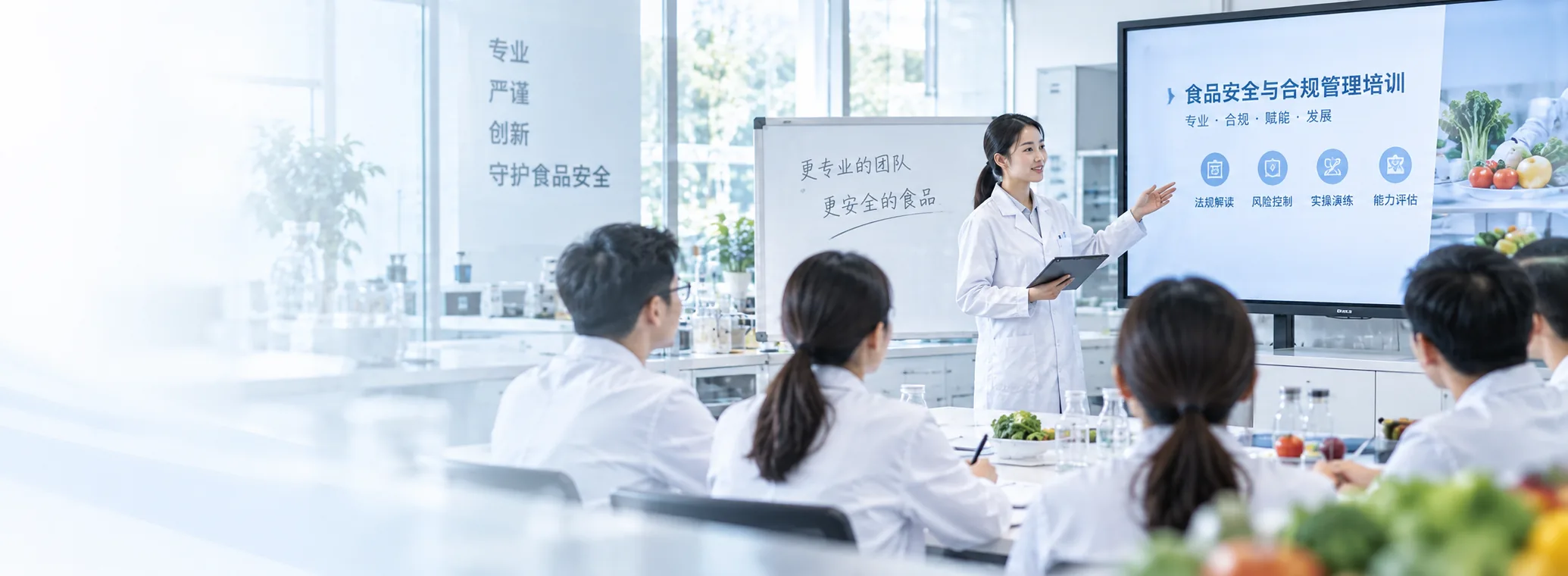 食品安全与合规管理培训场景:讲师向团队讲解课程
